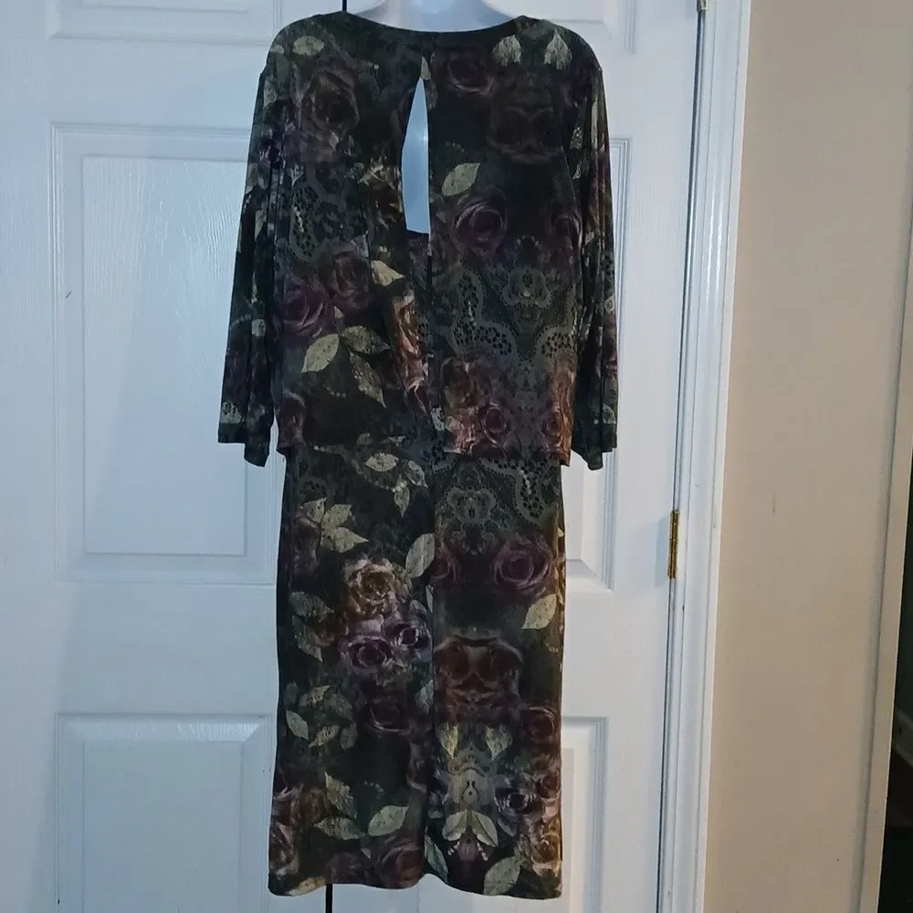 Mlle Gabrielle floral purple rose print overlay dress  Sz 2x  NWOT
